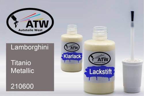 Lamborghini, Titanio Metallic, 210600: 20ml Lackstift + 20ml Klarlack - Set, von ATW Autoteile West.